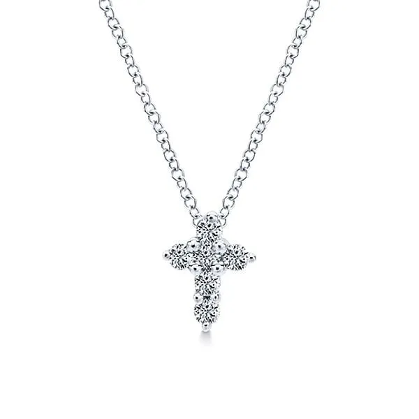 14K White Gold Diamond Cross Necklace