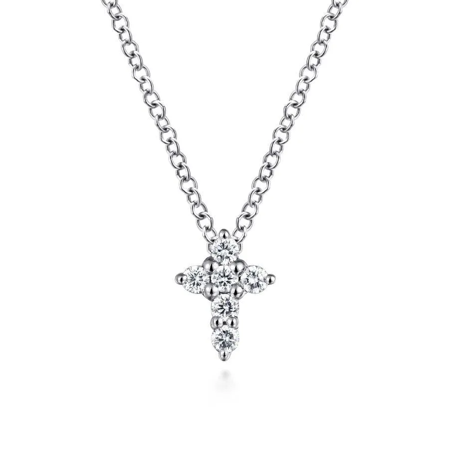 14K White Gold Diamond Cross Necklace