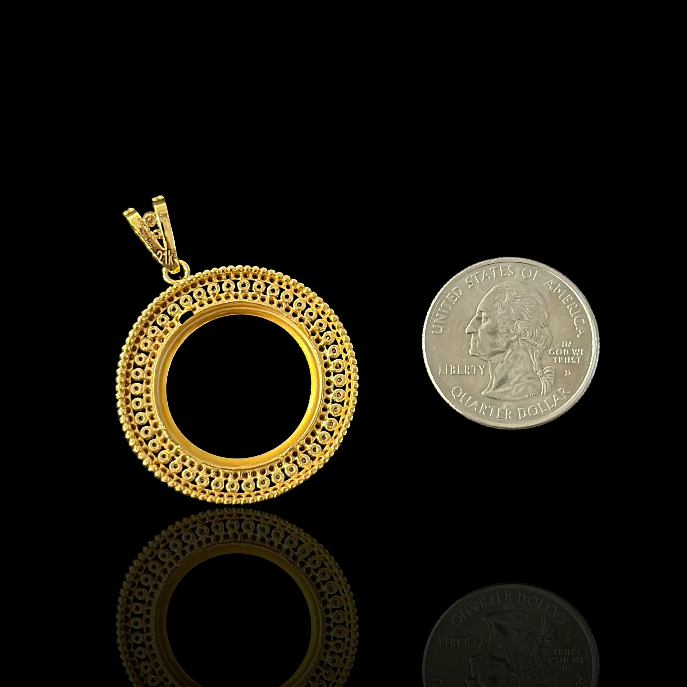 21K Solid Gold Coin Frame Pendant