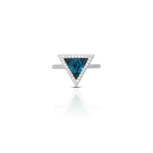 925 Silver Triangular Blue Stone Ring for Her