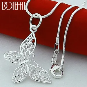 925 Sterling Silver Butterfly Pendant Necklace Snake Chain For Women Jewelry