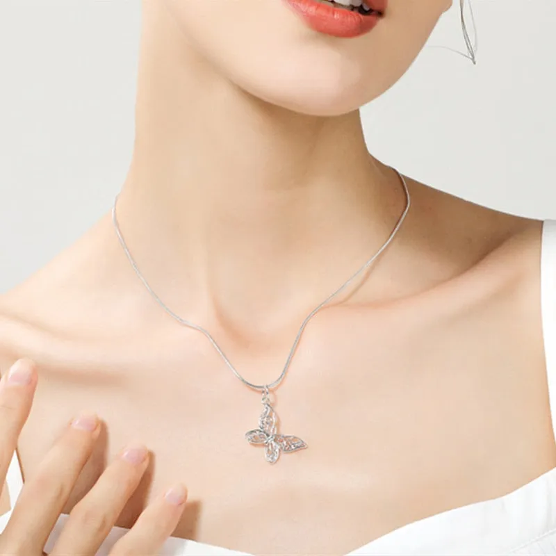 925 Sterling Silver Butterfly Pendant Necklace Snake Chain For Women Jewelry