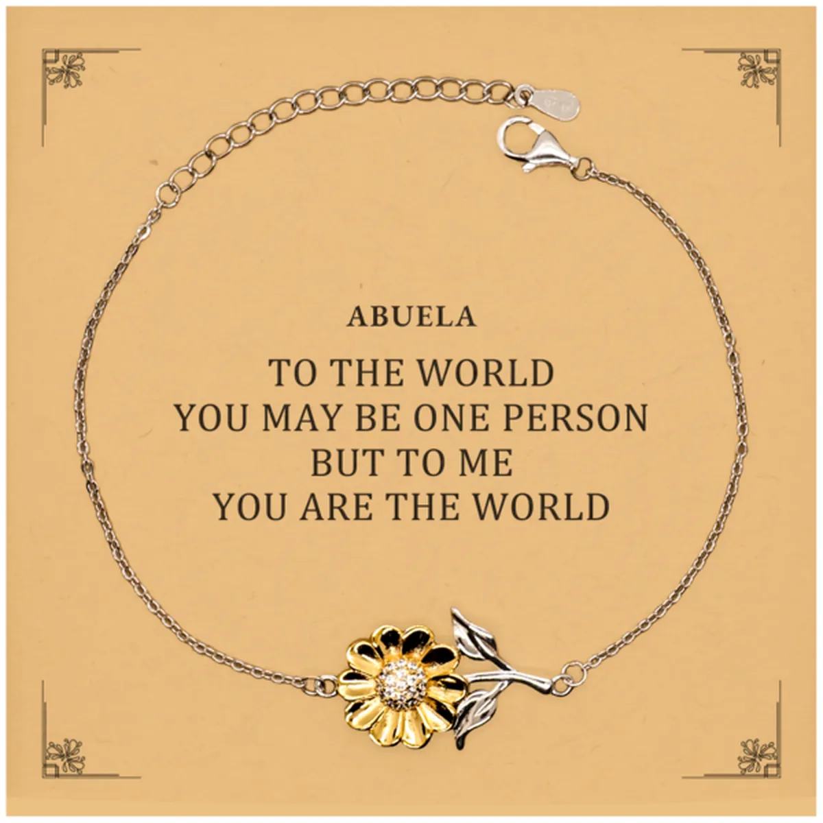 Abuela Gift. Birthday Meaningful Gifts for Abuela, To me You are the World. Standout Appreciation Gifts, Sunflower Bracelet with Message Card for Abuela