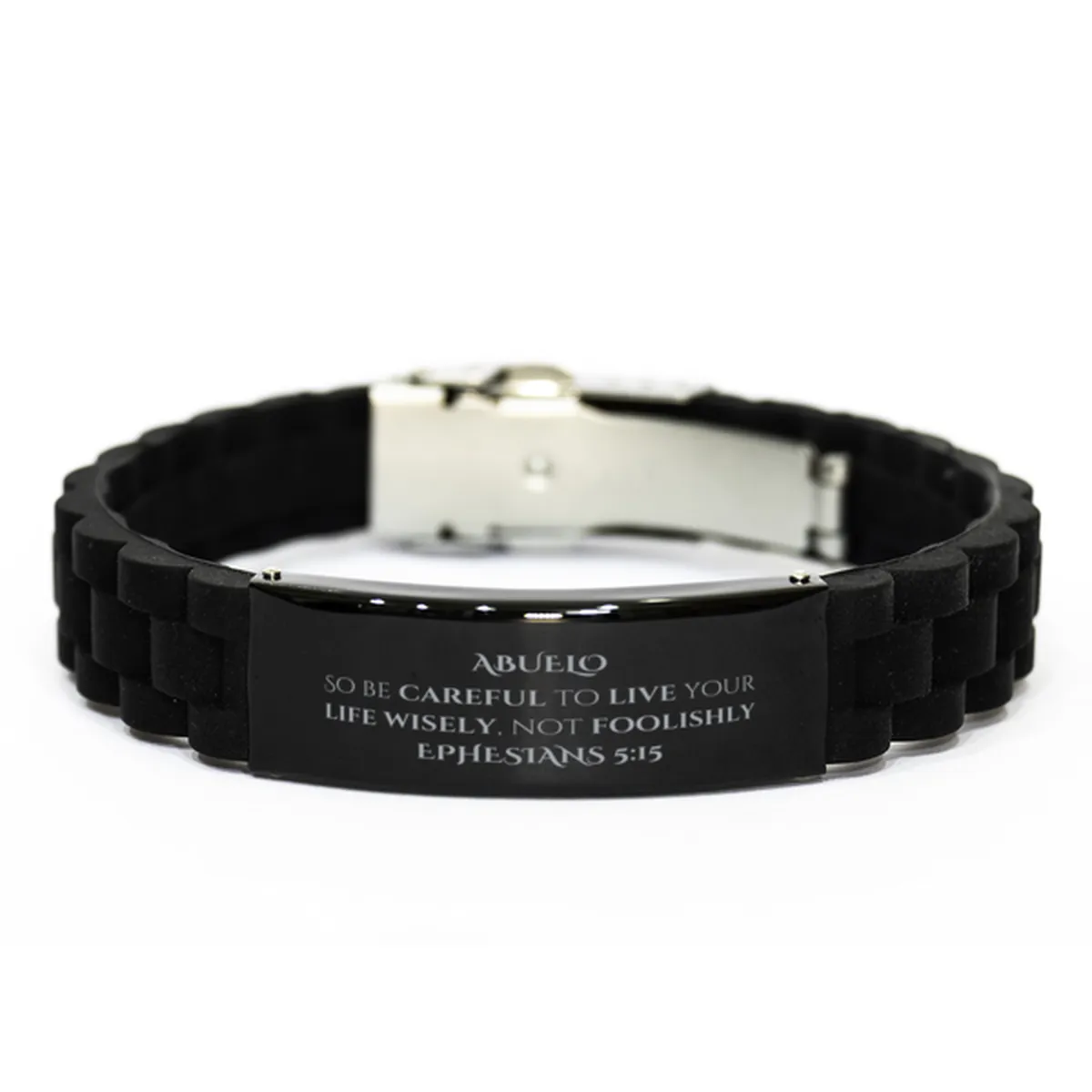 Abuelo Black Glidelock Clasp Bracelet Engraved with Inspirational Quote for Christmas, Birthday, and Graduation Gifts