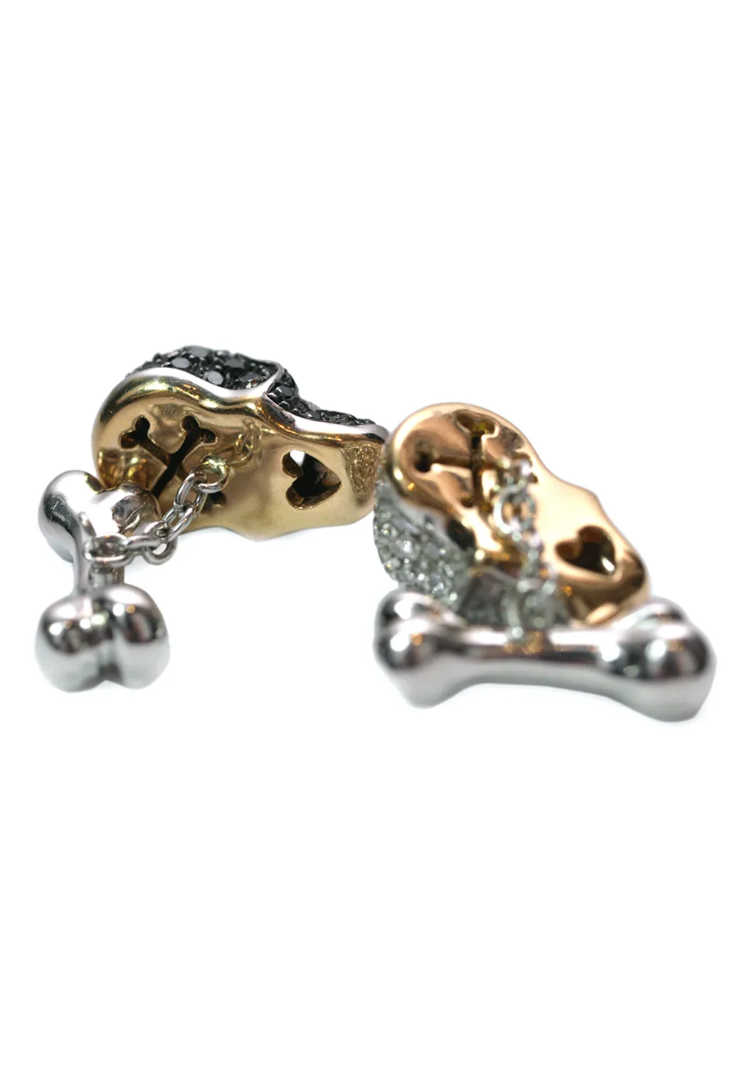 Adolfo Courrier Black & White Diamond Skull & Crossbones Cufflinks