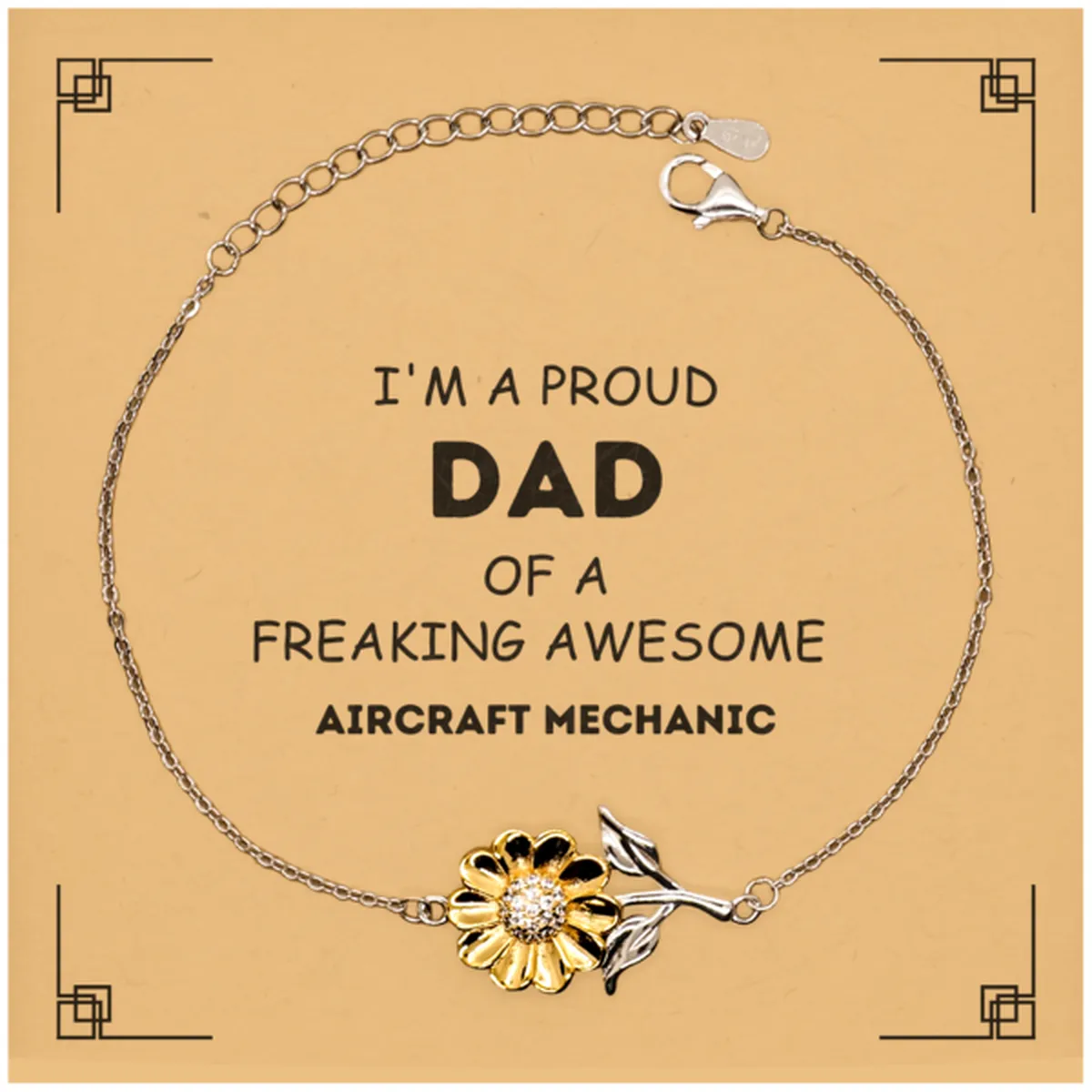 Aircraft Mechanic Gifts. Proud Dad of a freaking Awesome Aircraft Mechanic. Sunflower Bracelet with Card for Aircraft Mechanic. Great Gift for Him. Fathers Day Gift. Unique Dad Jewelry