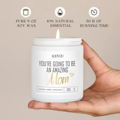 AOOVOO New Mom Gifts - Inspirational Pregnancy Gifts for Expecting Mom, New Mom Soy Wax Candle, Pregnancy Must Haves, Pregnancy Gifts for Expecting Mom, 1st Mothers Day Gift for New Mom