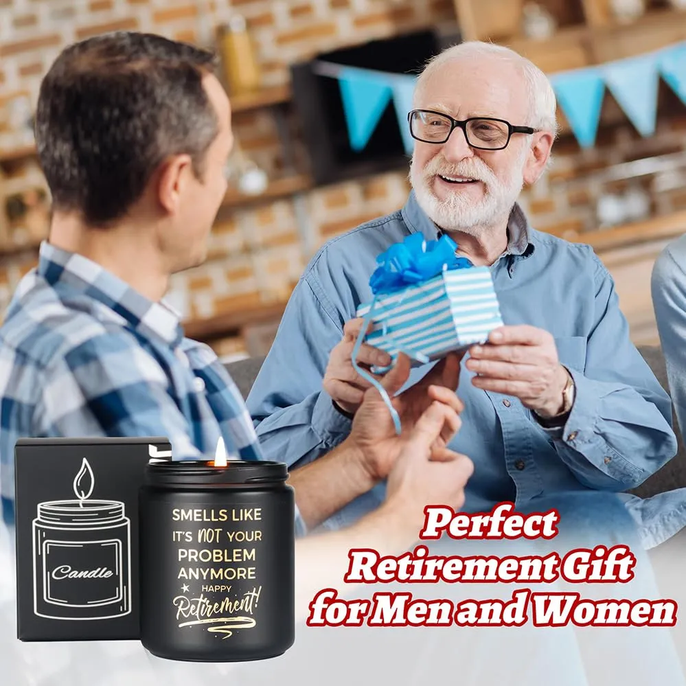 AREOK Funny Best Retirement Gifts for Men Women 2024 - Smells Like Its Not Your Problem Anymore Happy Retirement Candle for Men, Retired Gifts for Teacher Coworker Doctors Nurse, Lavender Soy Candle