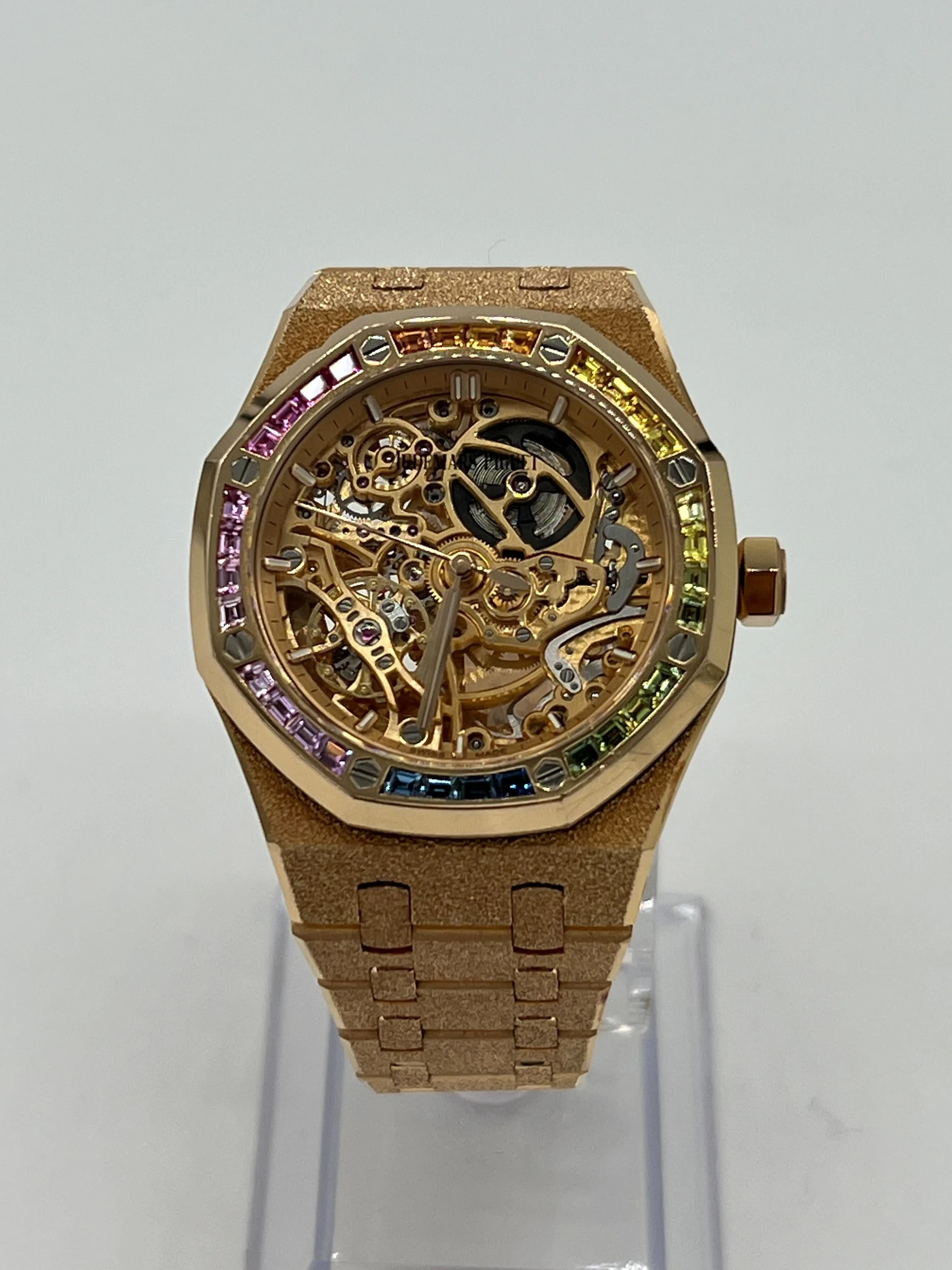 Audemars Piguet Royal Oak 15468OR.YG.1259OR.01 Openworked Frosted Rose Gold Rainbow Bezel