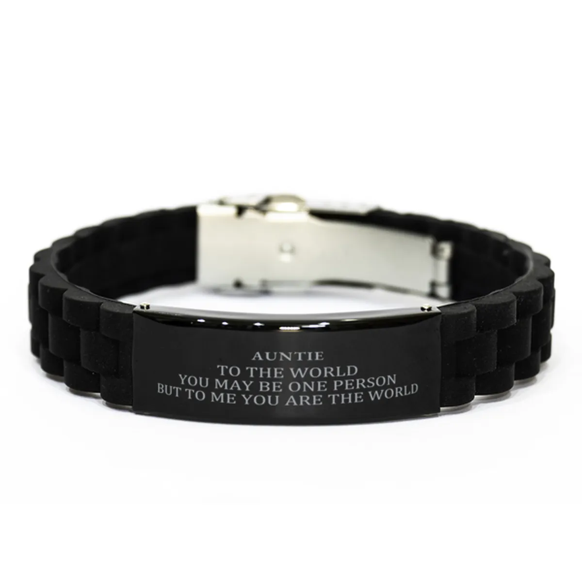 Auntie Gift. Birthday Meaningful Gifts for Auntie, To me You are the World. Standout Appreciation Gifts, Black Glidelock Clasp Bracelet for Auntie