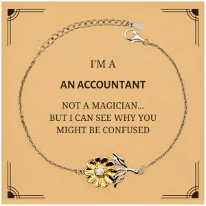 Badass Accountant Gifts, I'm Accountant not a magician, Sarcastic Sunflower Bracelet for Accountant Birthday Christmas for  Men, Women, Friends, Coworkers