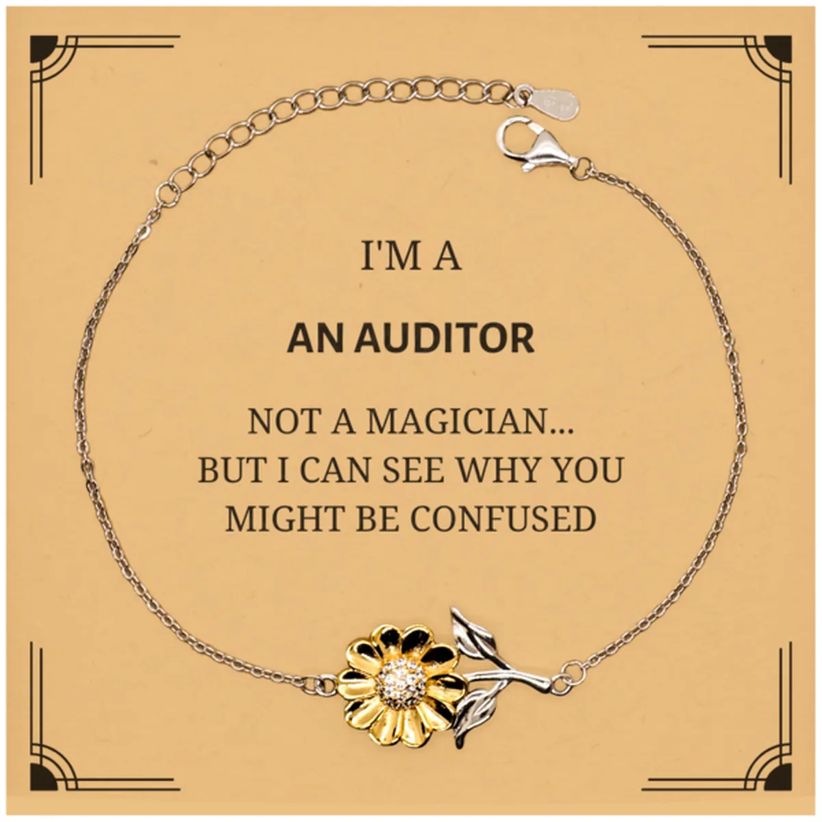 Badass Auditor Gifts, I'm Auditor not a magician, Sarcastic Sunflower Bracelet for Auditor Birthday Christmas for  Men, Women, Friends, Coworkers