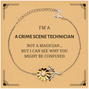 Badass Crime Scene Technician Gifts, I'm Crime Scene Technician not a magician, Sarcastic Sunflower Bracelet for Crime Scene Technician Birthday Christmas for  Men, Women, Friends, Coworkers