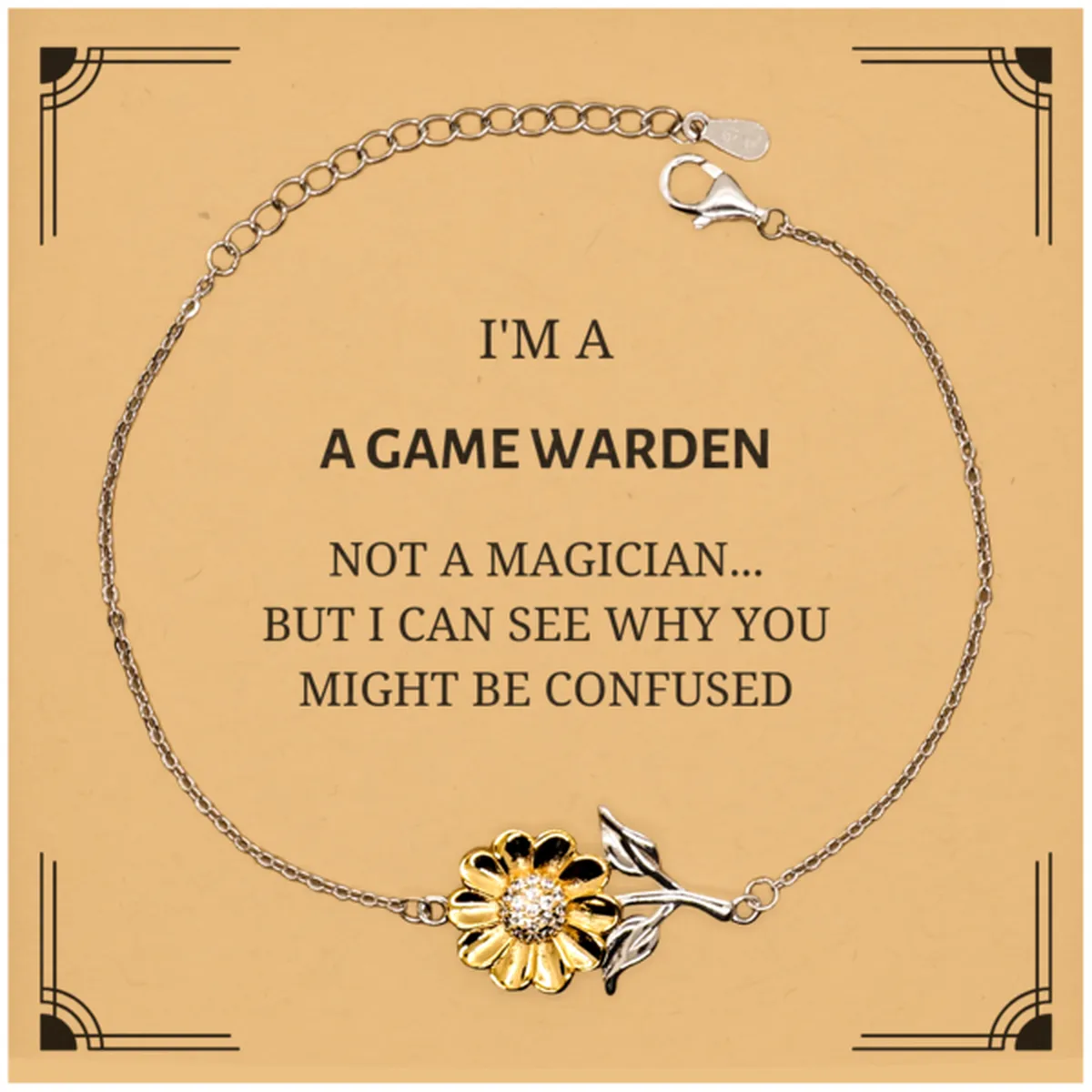 Badass Game Warden Gifts, I'm Game Warden not a magician, Sarcastic Sunflower Bracelet for Game Warden Birthday Christmas for  Men, Women, Friends, Coworkers