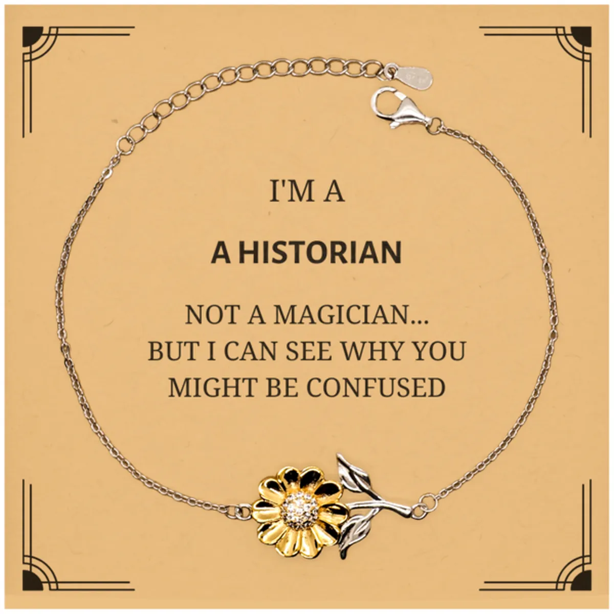 Badass Historian Gifts, I'm Historian not a magician, Sarcastic Sunflower Bracelet for Historian Birthday Christmas for  Men, Women, Friends, Coworkers