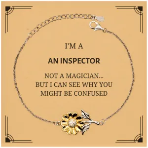 Badass Inspector Gifts, I'm Inspector not a magician, Sarcastic Sunflower Bracelet for Inspector Birthday Christmas for  Men, Women, Friends, Coworkers