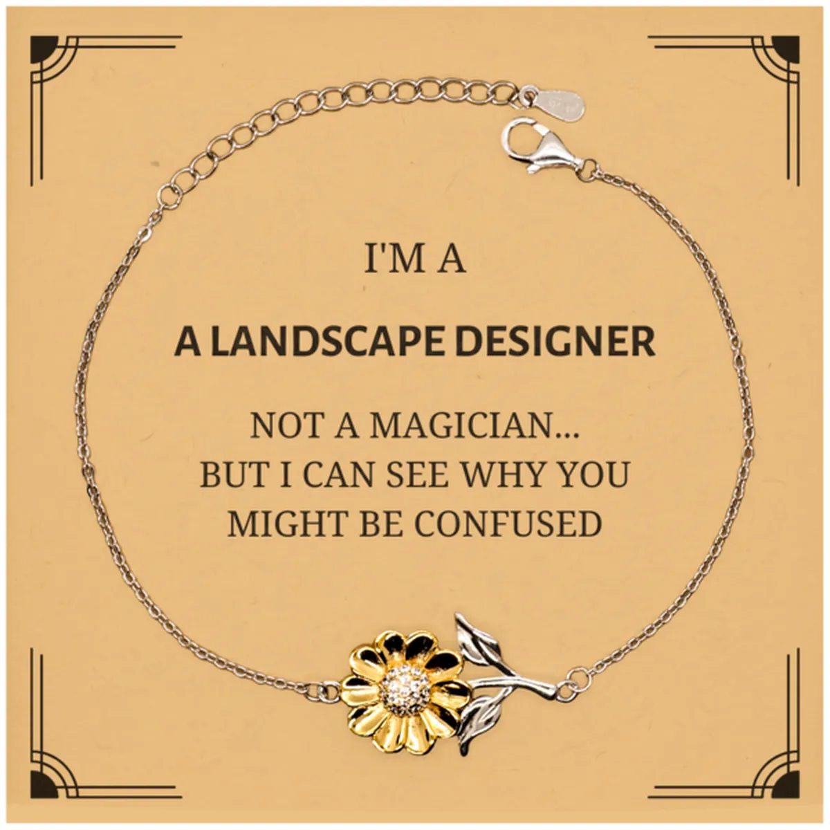 Badass Landscape Designer Gifts, I'm Landscape Designer not a magician, Sarcastic Sunflower Bracelet for Landscape Designer Birthday Christmas for  Men, Women, Friends, Coworkers