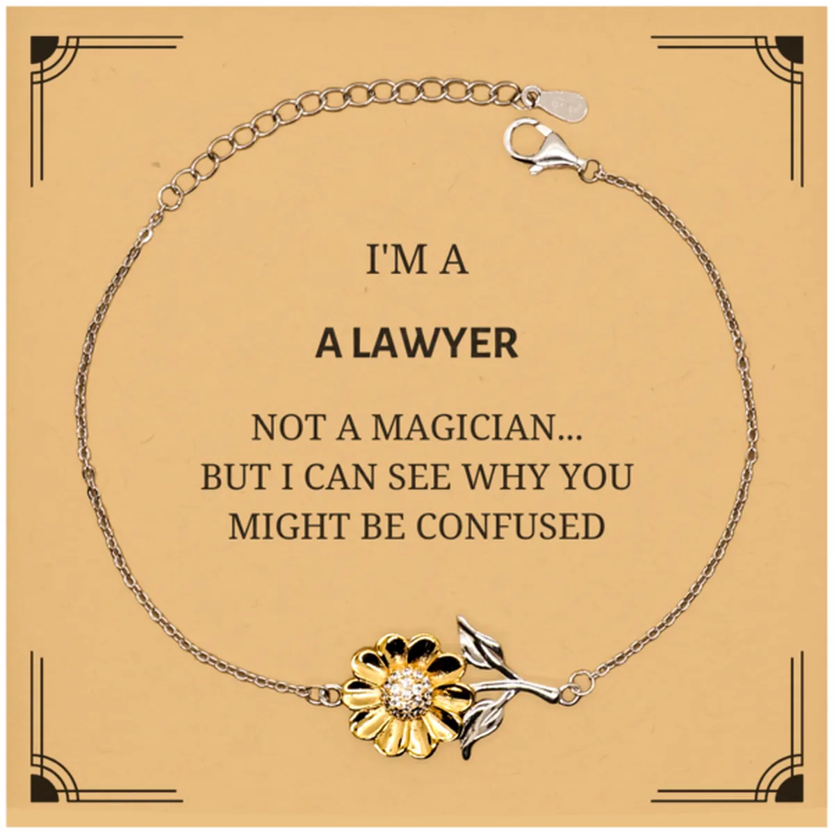 Badass Lawyer Gifts, I'm Lawyer not a magician, Sarcastic Sunflower Bracelet for Lawyer Birthday Christmas for  Men, Women, Friends, Coworkers