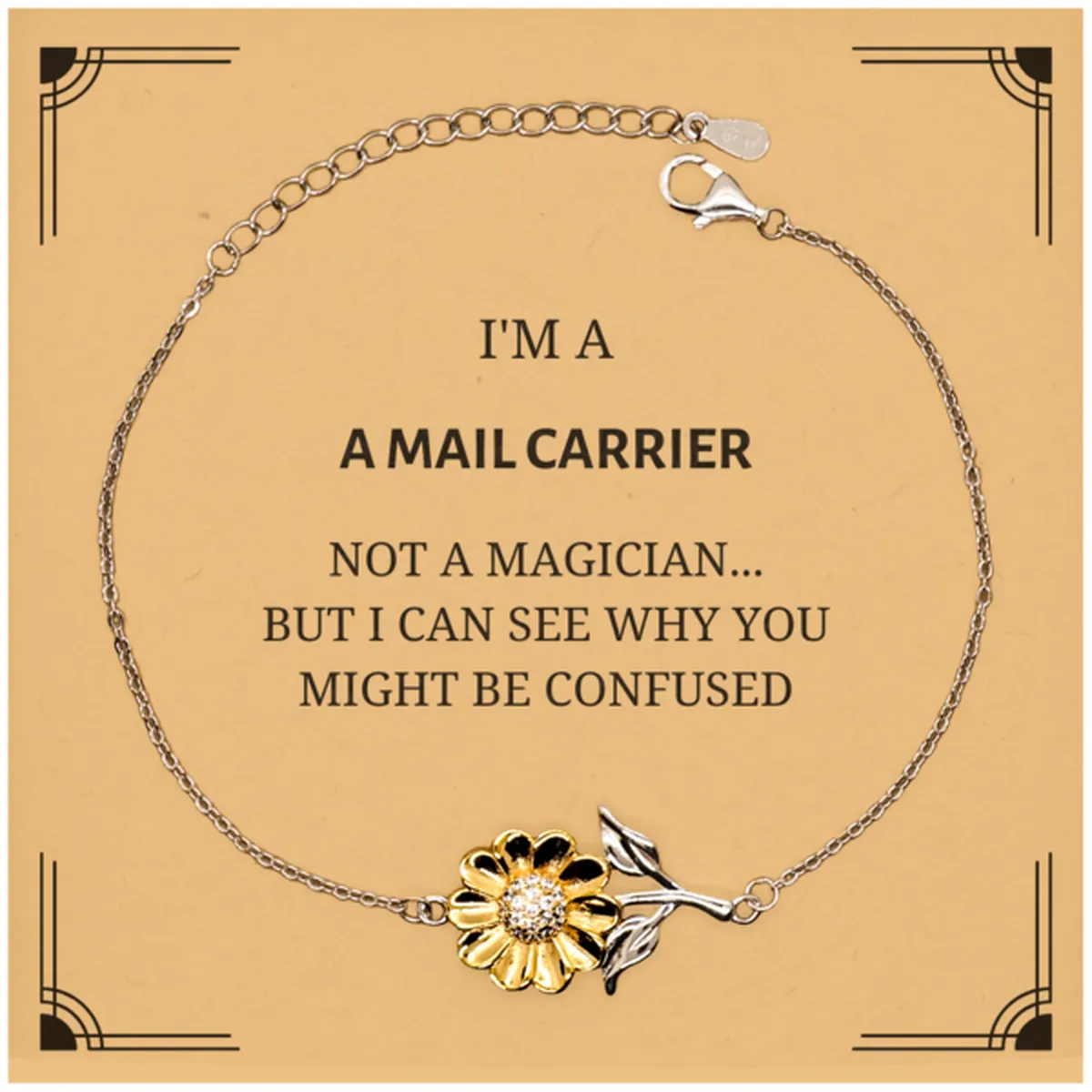 Badass Mail Carrier Gifts, I'm Mail Carrier not a magician, Sarcastic Sunflower Bracelet for Mail Carrier Birthday Christmas for  Men, Women, Friends, Coworkers