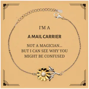 Badass Mail Carrier Gifts, I'm Mail Carrier not a magician, Sarcastic Sunflower Bracelet for Mail Carrier Birthday Christmas for  Men, Women, Friends, Coworkers