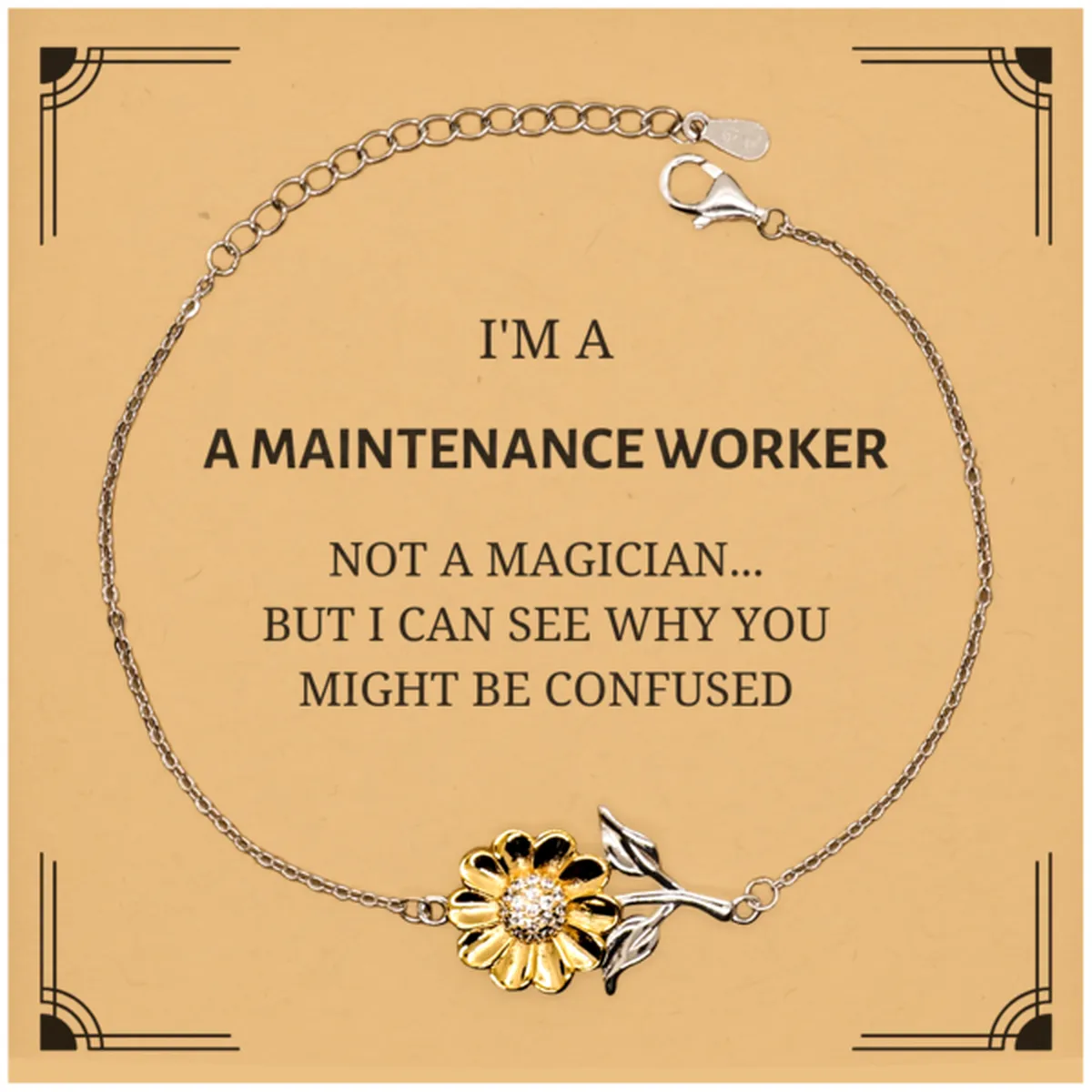 Badass Maintenance Worker Gifts, I'm Maintenance Worker not a magician, Sarcastic Sunflower Bracelet for Maintenance Worker Birthday Christmas for  Men, Women, Friends, Coworkers