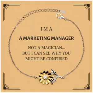 Badass Marketing Manager Gifts, I'm Marketing Manager not a magician, Sarcastic Sunflower Bracelet for Marketing Manager Birthday Christmas for  Men, Women, Friends, Coworkers