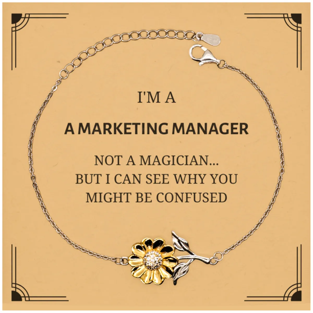 Badass Marketing Manager Gifts, I'm Marketing Manager not a magician, Sarcastic Sunflower Bracelet for Marketing Manager Birthday Christmas for  Men, Women, Friends, Coworkers