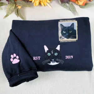 Black Cat Embroidery Sweatshirt or Hoodie, Black Cat Gift