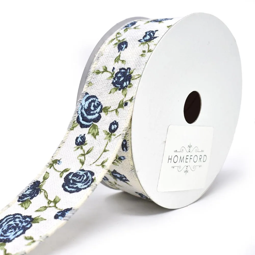 Blooming Rose Wired Canvas Ribbon, 10-yard