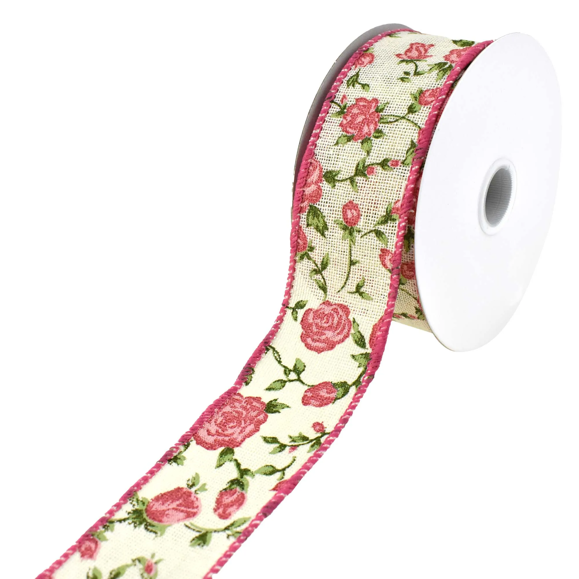 Blooming Rose Wired Canvas Ribbon, 10-yard