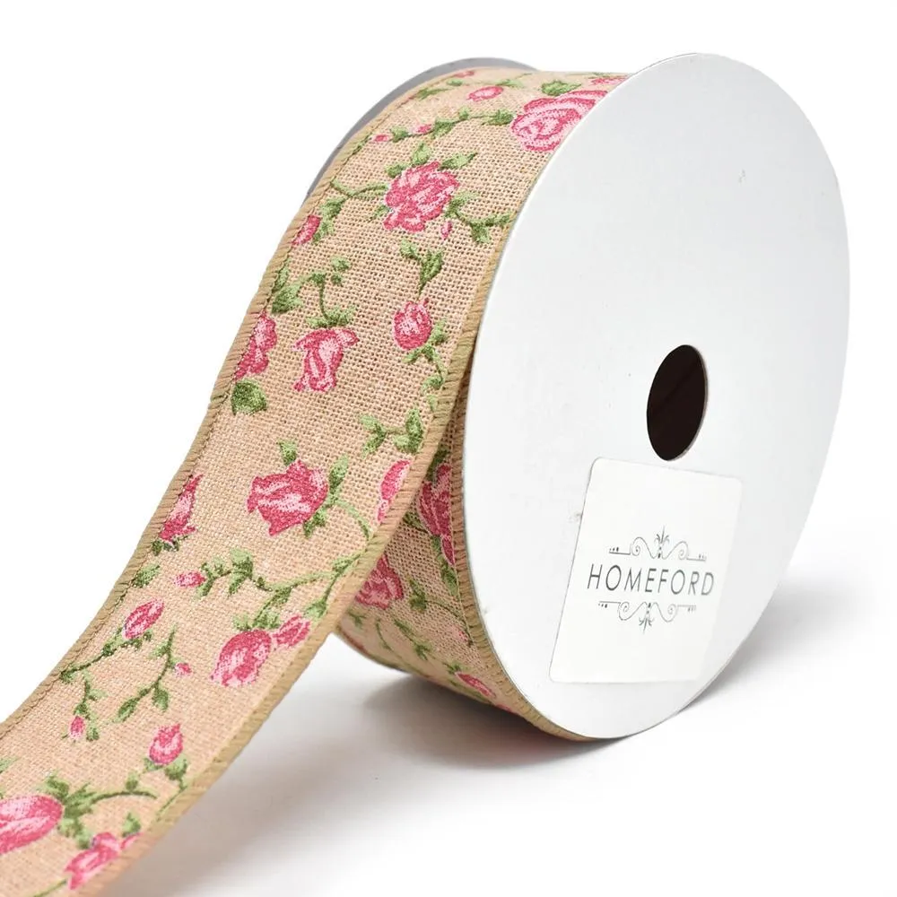 Blooming Rose Wired Canvas Ribbon, 10-yard