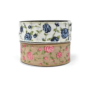 Blooming Rose Wired Canvas Ribbon, 10-yard