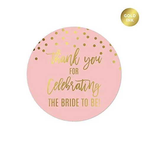 Blush Pink and Metallic Gold Confetti Polka Dots Bachelorette Party Label Stickers, Thank You for Celebrating The Bride to Be!