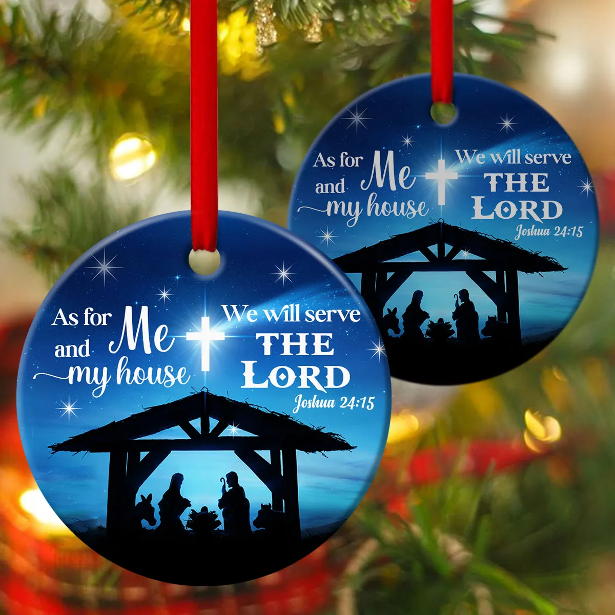 Born Of God Ceramic Circle Ornament - We Will Serve The Lord - Ornaments Hanging Gift - Nativity Ornaments