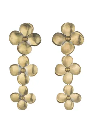 Brass Flower Trio Clip Earrings