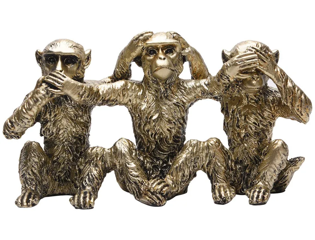 BRASSTAR NO Evil Monkeys Statue Resin Silver 4.7" Home Office Decoration Gifts PTZD046