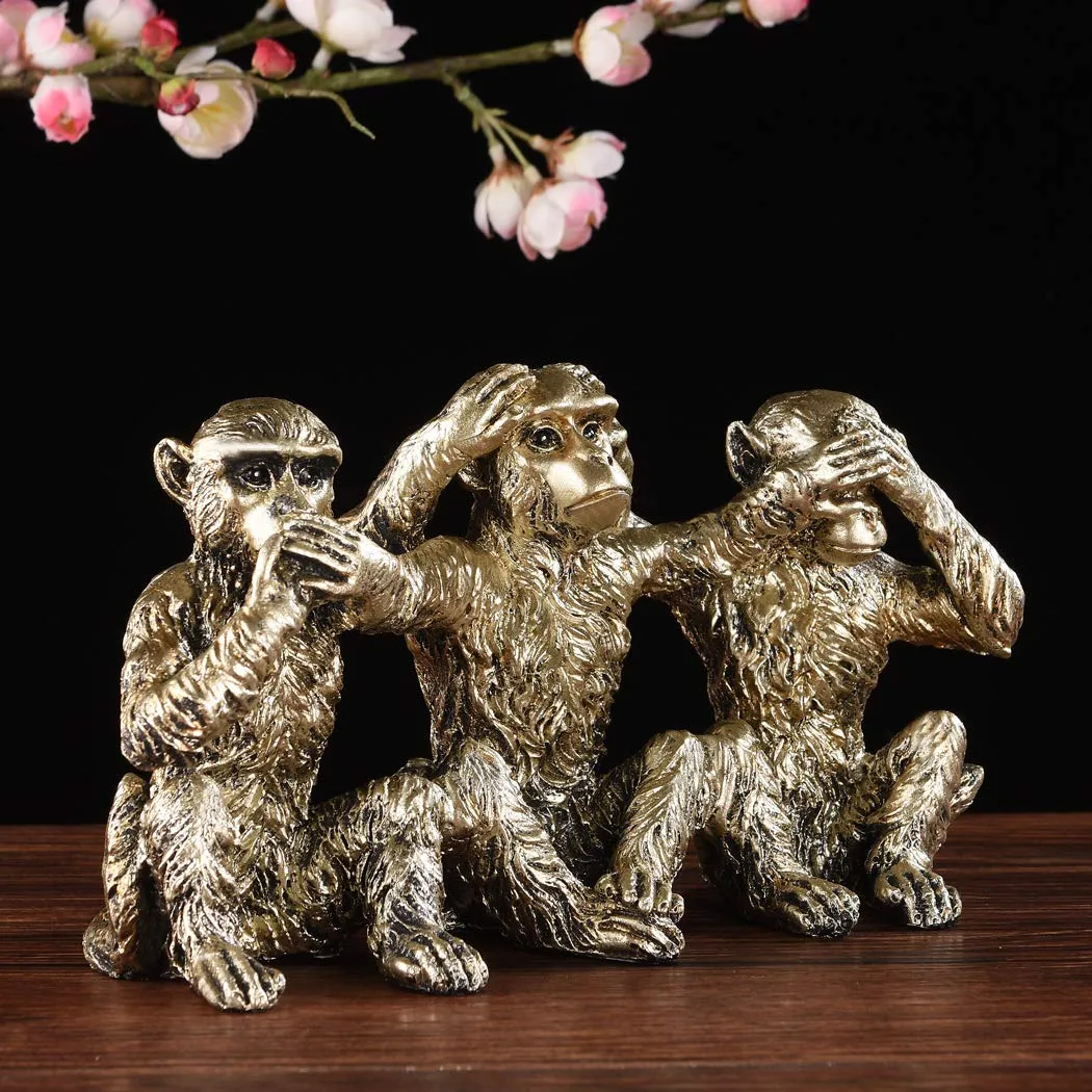 BRASSTAR NO Evil Monkeys Statue Resin Silver 4.7" Home Office Decoration Gifts PTZD046