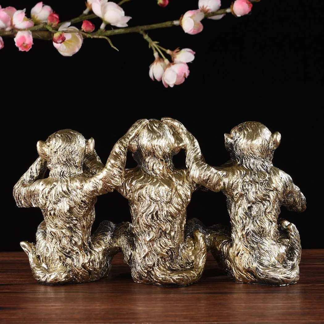 BRASSTAR NO Evil Monkeys Statue Resin Silver 4.7" Home Office Decoration Gifts PTZD046