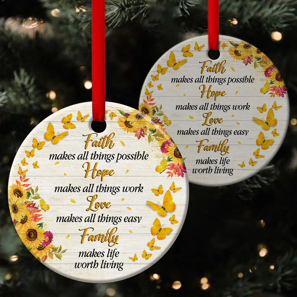 Butterfly Ceramic Circle Ornament - Faith Makes All Things Possible - Ornaments Hanging Gift