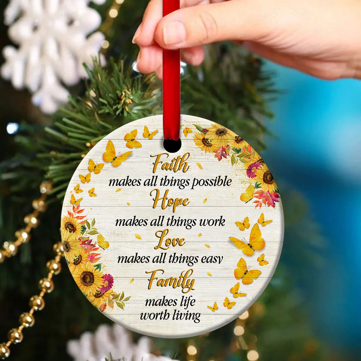 Butterfly Ceramic Circle Ornament - Faith Makes All Things Possible - Ornaments Hanging Gift