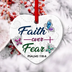 Butterfly Christian Ceramic Heart Ornament - Faith Over Fear - Ornaments Hanging Gift - Nativity Ornaments