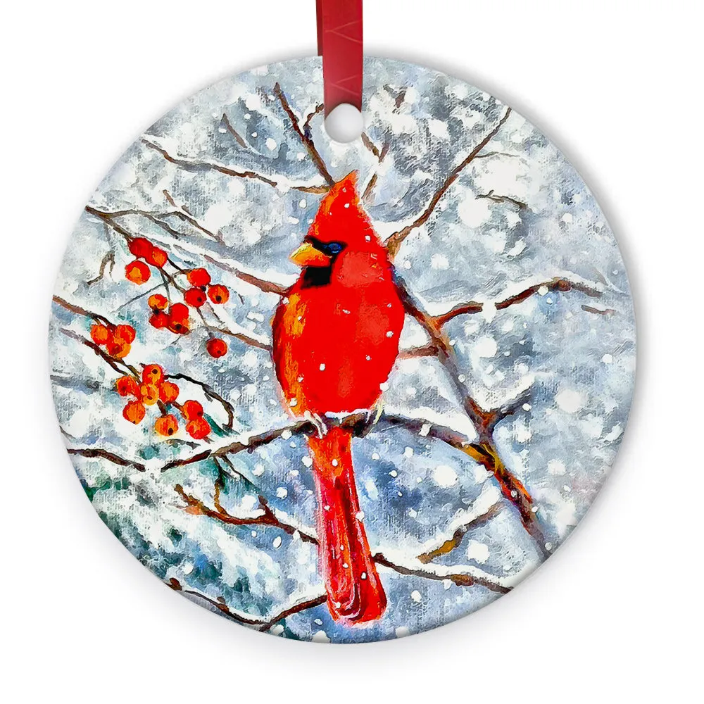 Cardinal Painting Art Ceramic Circle Ornament - Decorative Ornament - Christmas Ornament