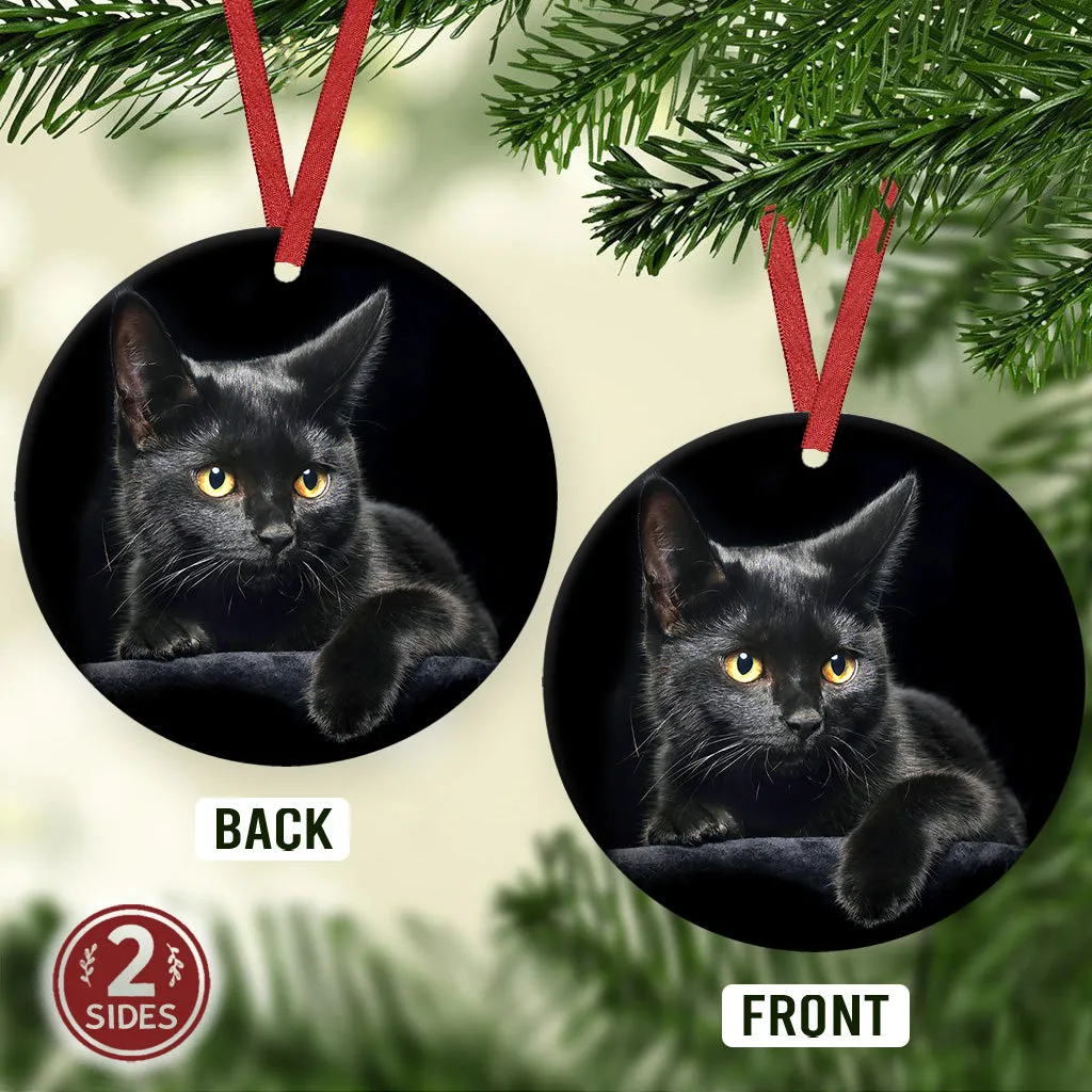 Cat Black Cat Circle Ornament - Christmas Ornament - Ciaocustom