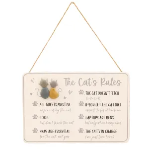 Cat Rules Fun Wall Plaque with Pebbles and Heart Detail