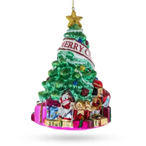 Charming Christmas Tree With Gifts - Blown Glass Christmas Ornament