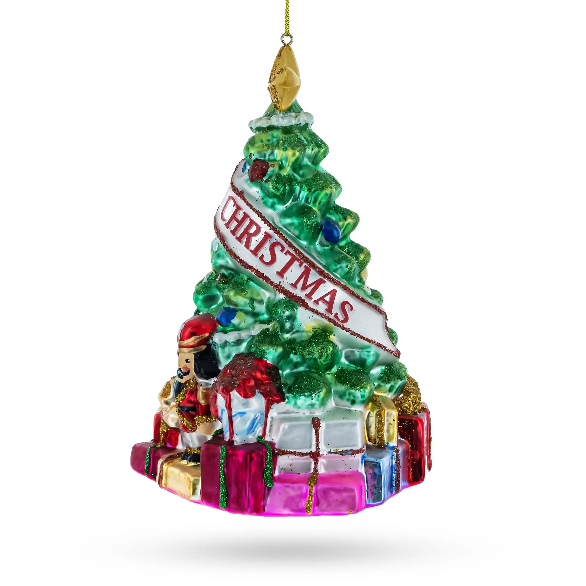 Charming Christmas Tree With Gifts - Blown Glass Christmas Ornament