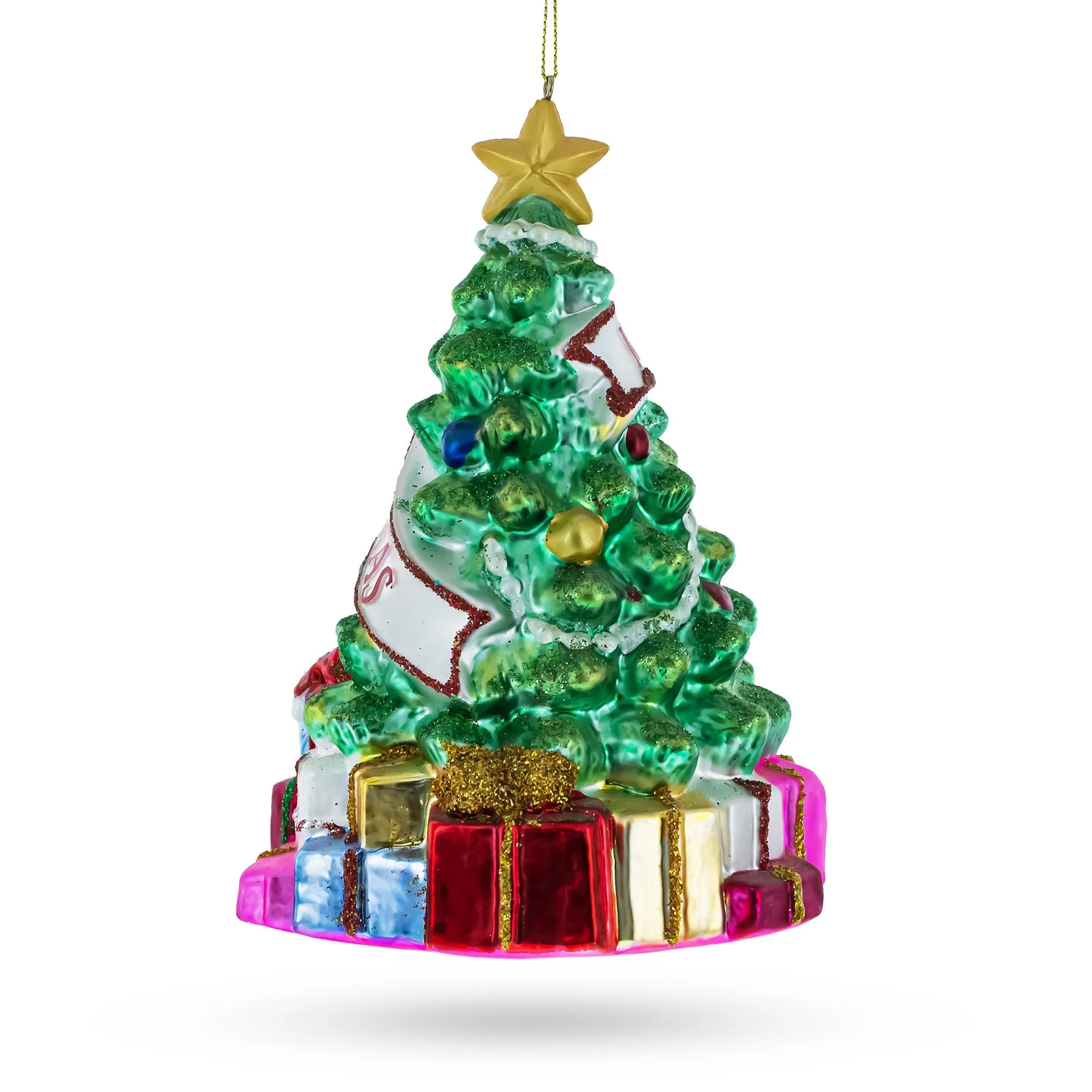 Charming Christmas Tree With Gifts - Blown Glass Christmas Ornament