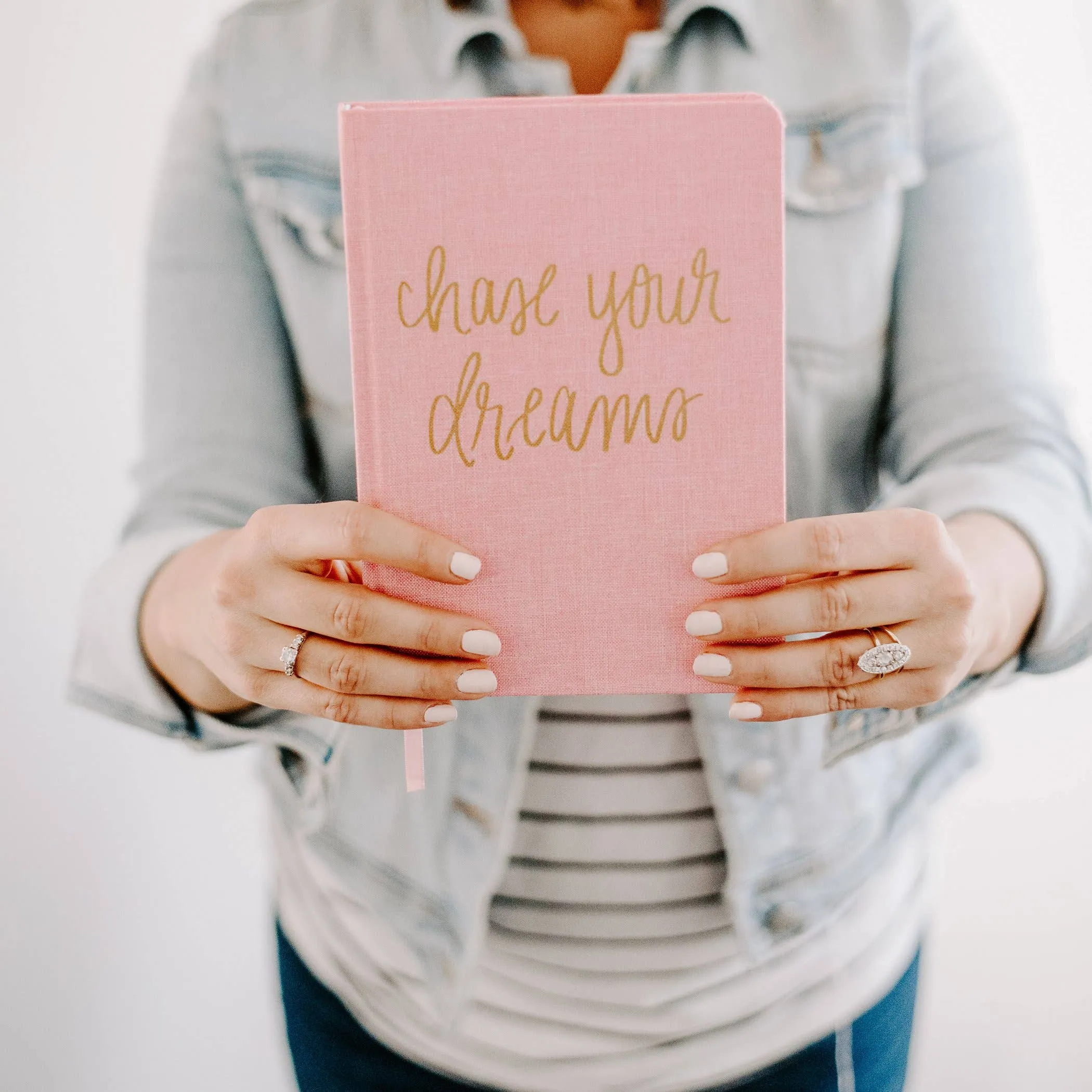 Chase Your Dreams Pink and Gold Fabric Journal