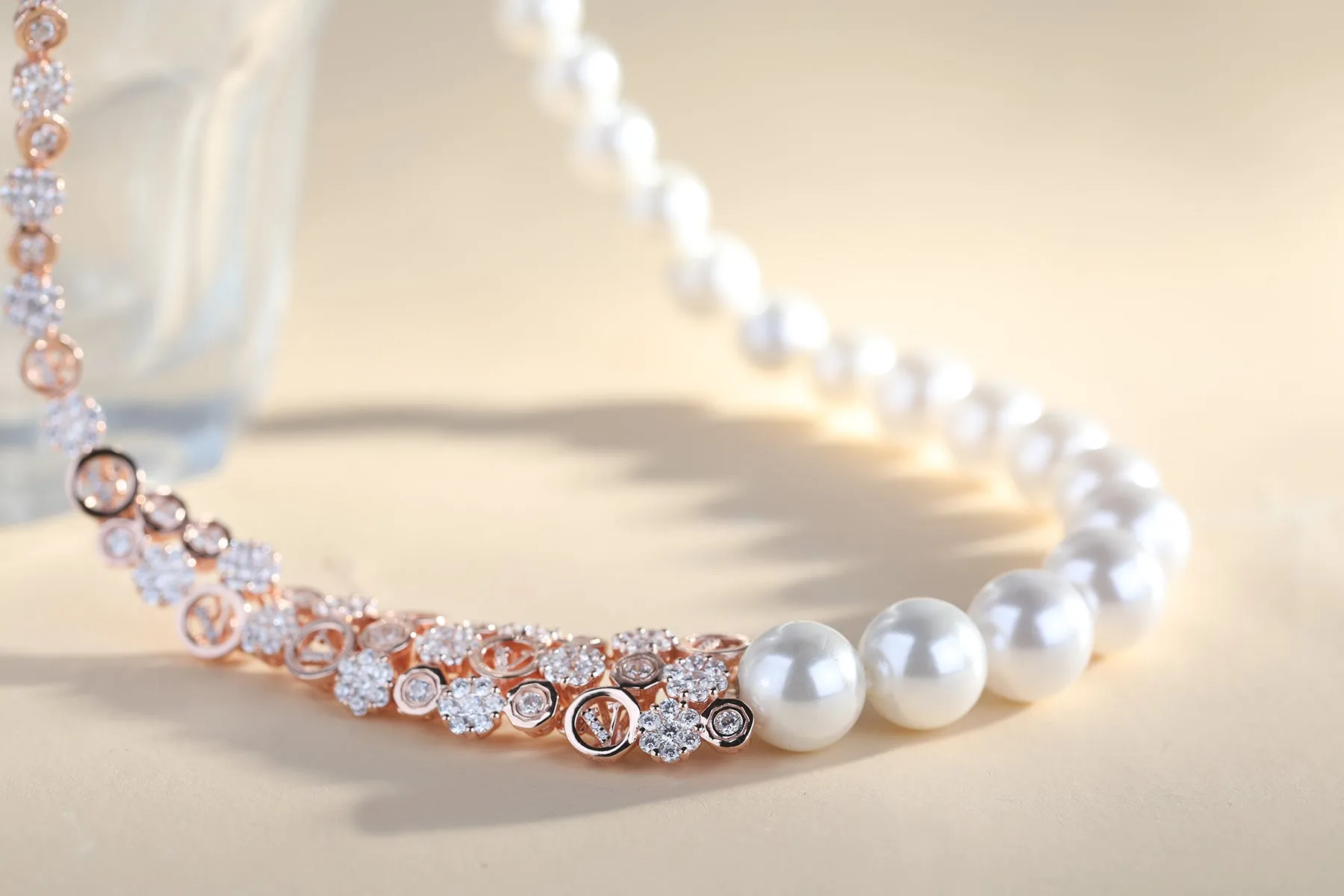 Cherry Blossom Girl diamonds Pearl Necklace