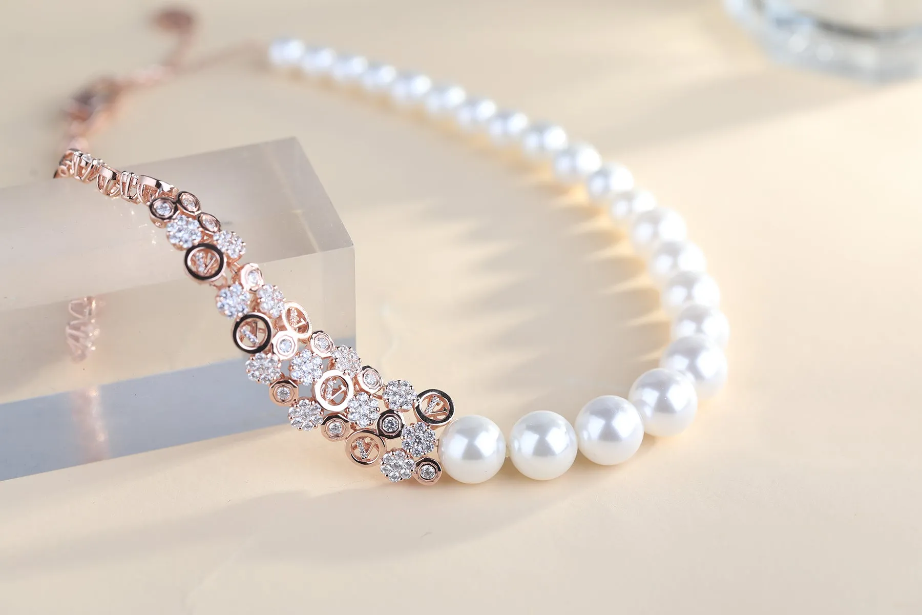 Cherry Blossom Girl diamonds Pearl Necklace